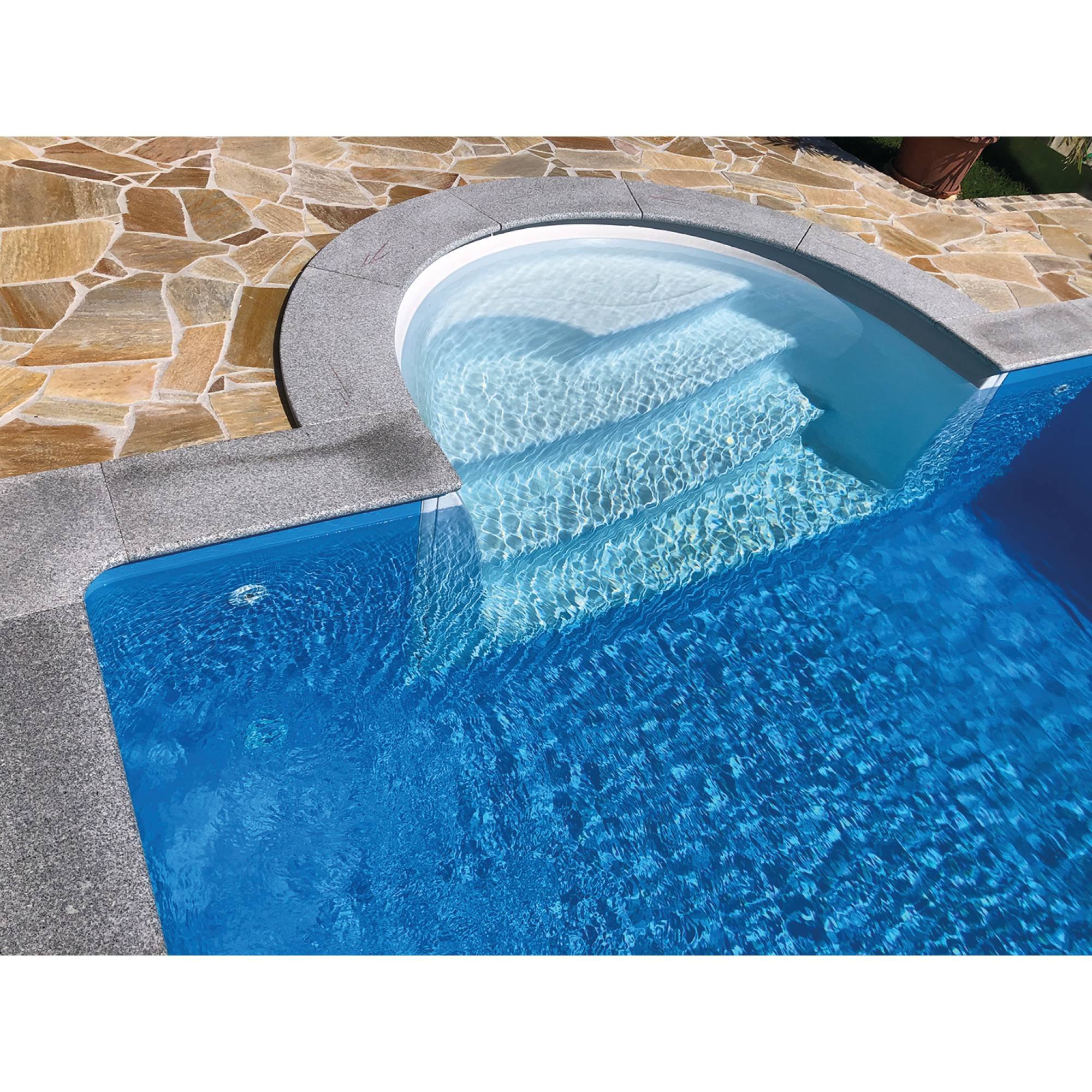 KWAD Styropor Pool Gran Canaria Komplettset 7,0 x 3,5 x 1,5m mit 0,8 mm Innenhülle grau inkl. Römertreppe